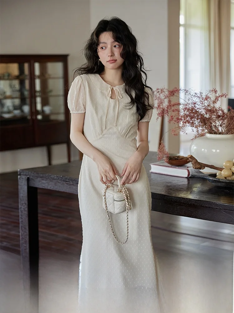 Новое китайское летнее платье с короткими рукавами и застежкой на талии женское