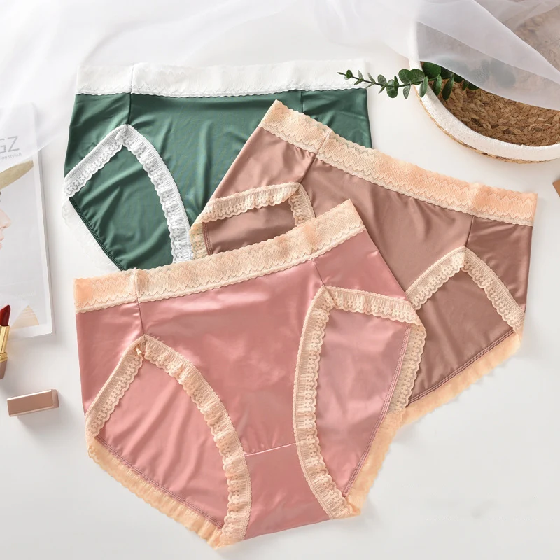 

Large Size High Waist Ice Silk Seamless Underwear Women's Pure Cotton Antibacterial Crotch Sexy Ladies Briefs Panties Lingerie