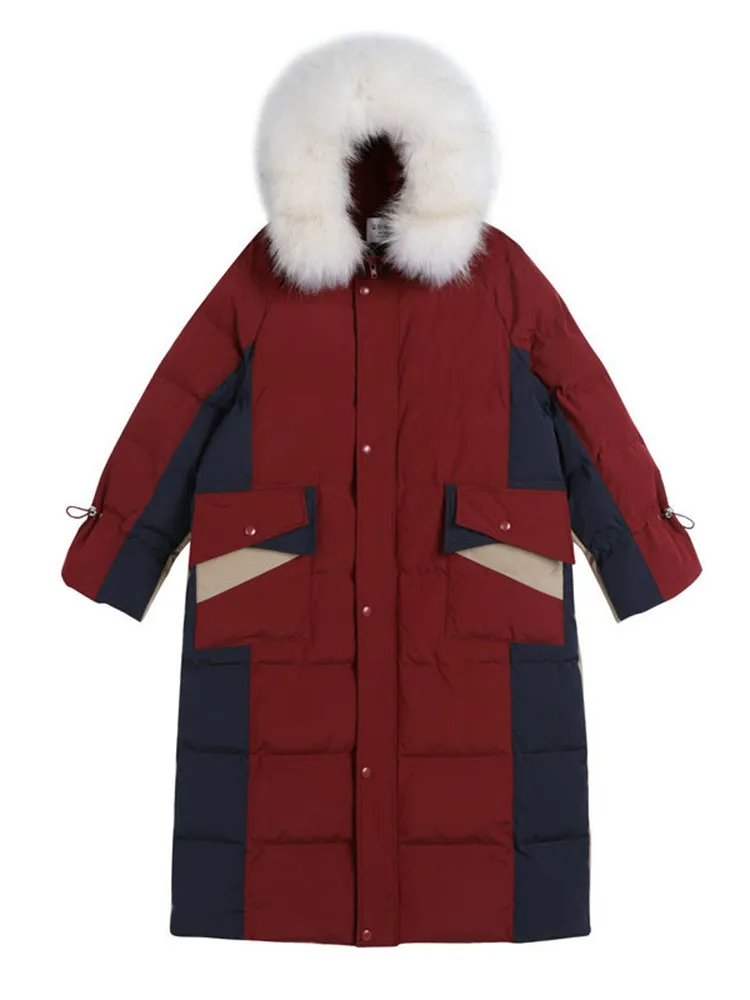 Winter Down Cotton Coat Women 2022 New Female Korean Version Thick Warm Outer Wear Fashion Contrasting Colors Long Jacket N1494