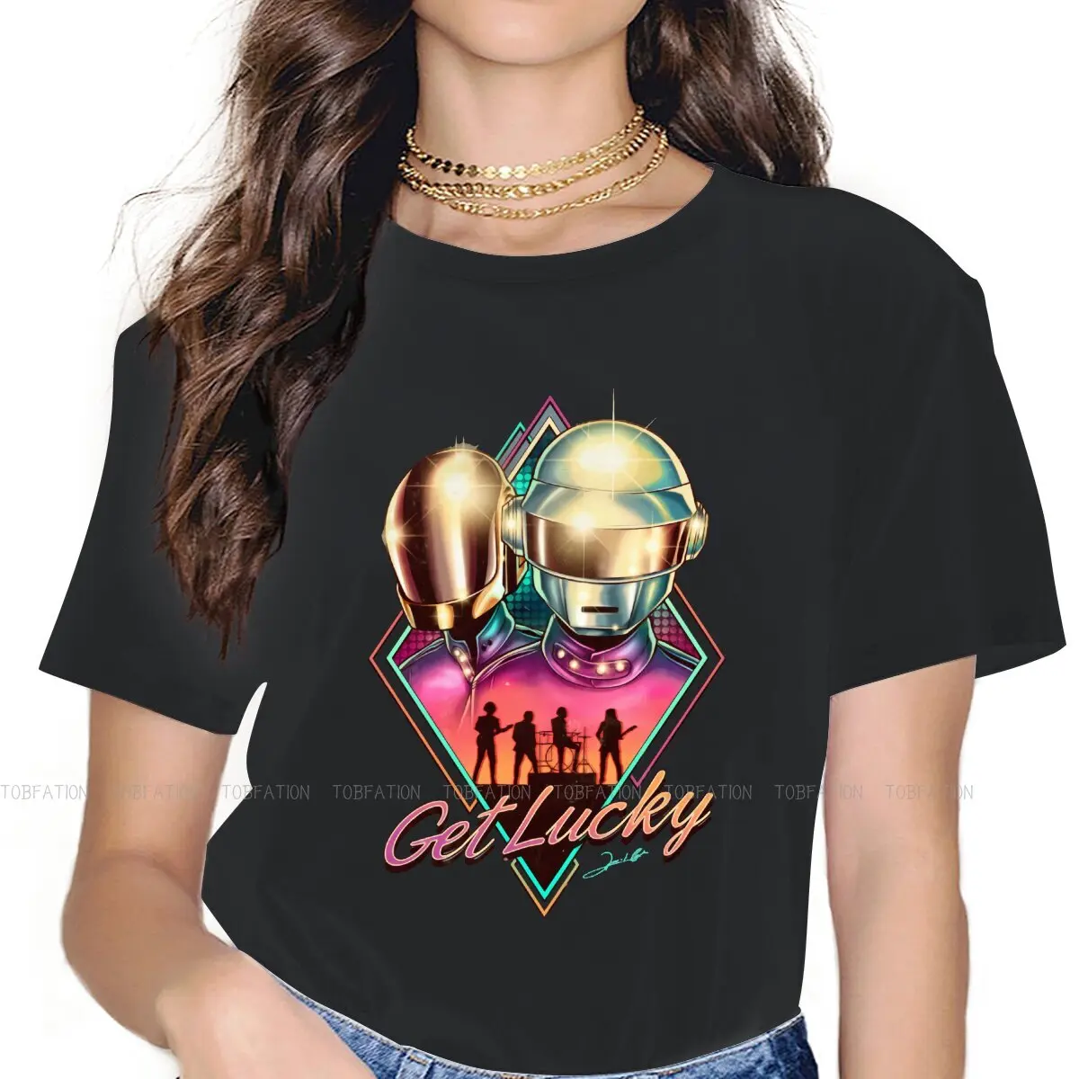 

Helmet Get Lucky Women's TShirt Daft Punk Girls Graphic Tees 4XL Cotton Female T Shirt Humor Hipster Gift