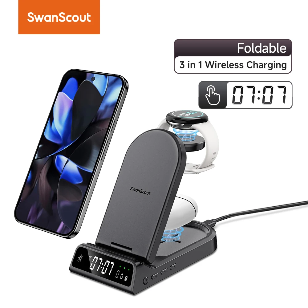 Зарядная станция SwanScout 702G для Google Pixel 9 Pro XL 8 8A 7 Z Flip 6 беспроводное зарядное