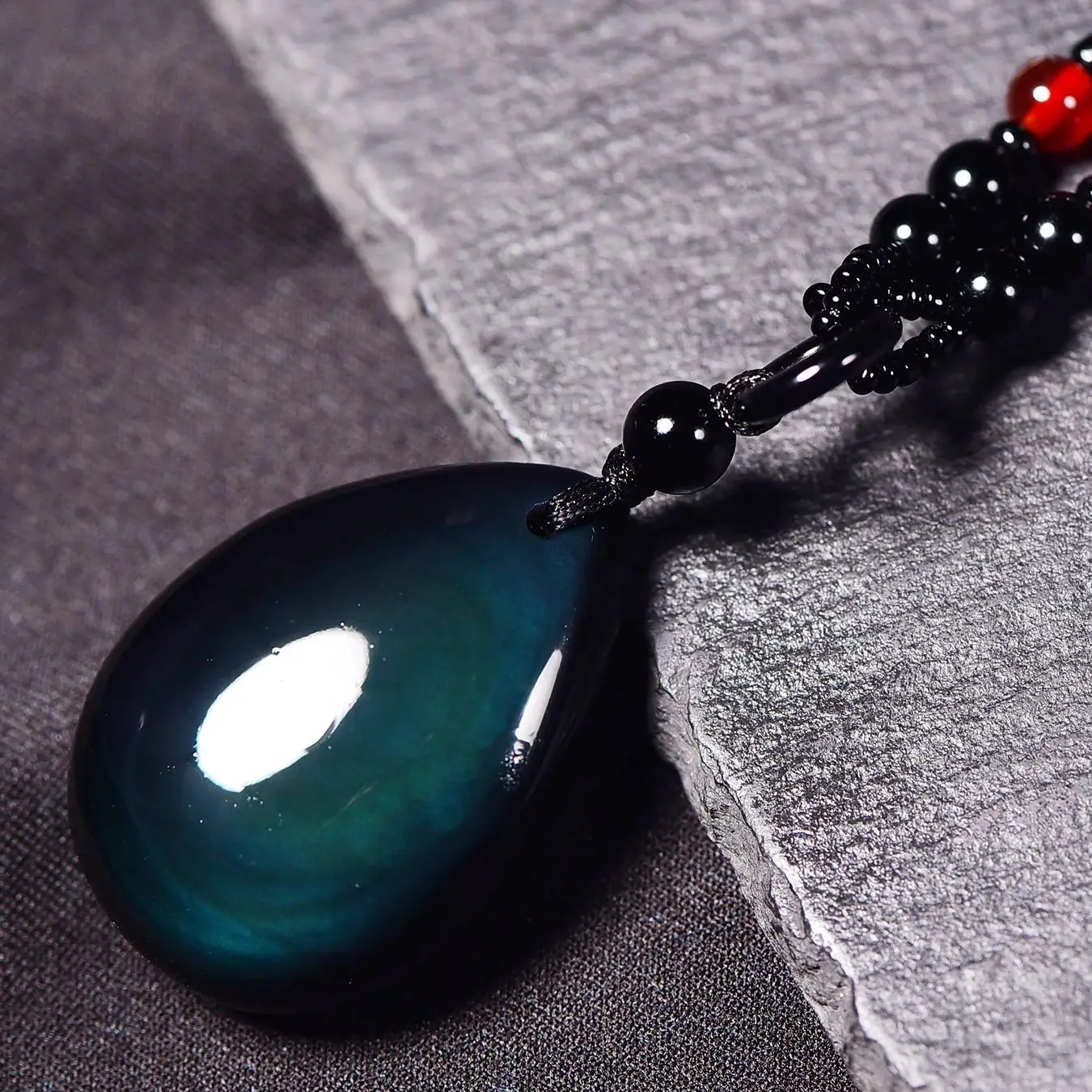 

Натуральный Радужный черный обсидиановый камень, подвеска в виде капли воды, ручная работа, ожерелье, передача удачи, для женщин и мужчин, ювелирные изделия, подарок для любви