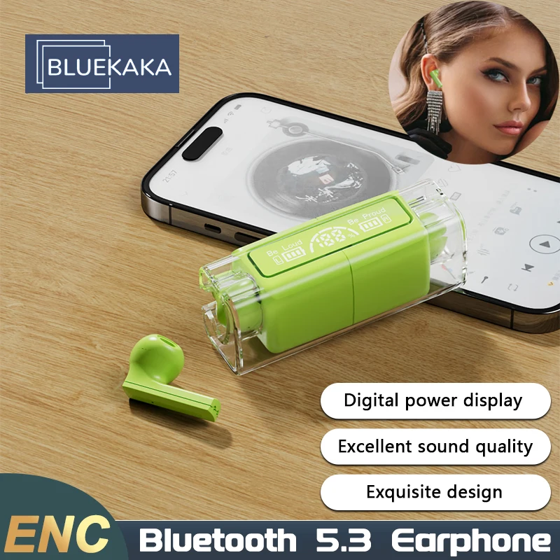 

Transparent Mini Earphone TWS Bluetooth 5.3 HIFI Stereo Wireless Headphones with HD Mic Gaming Earbuds Sports Waterproof Headset