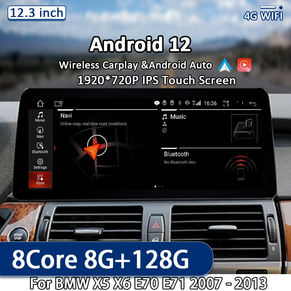 

Radio Android 12 For BMW X5 E70 X6 E71 CCC CIC NBT System Car Video Player Multimedia Stereo GPS Navigation 12.3 Incn IPS Screen
