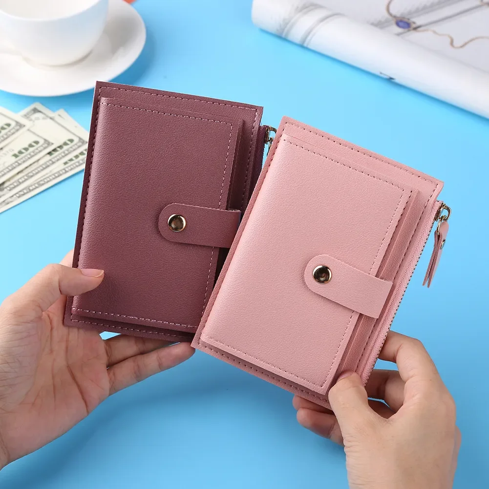 Women Card Holder Fashion Solid Color Credit Card ID Card PU Leather Multi-slot Holder Mini Coin Purse Wallet Case Pocket