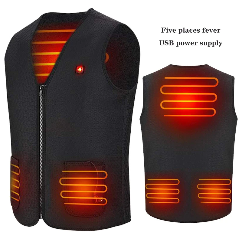 New V-neck intelligent heating vest men USB electric heating vest winter heating suit business leisure outdoor cold protection