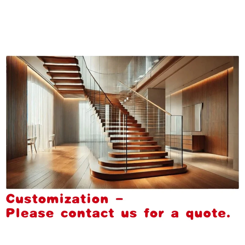Фото Лестница Custom.Optima Modern Luxury: современная роскошная внутренняя лестница с прямым спуском, ступеньки из американского дуба, деревянная лестница. №1