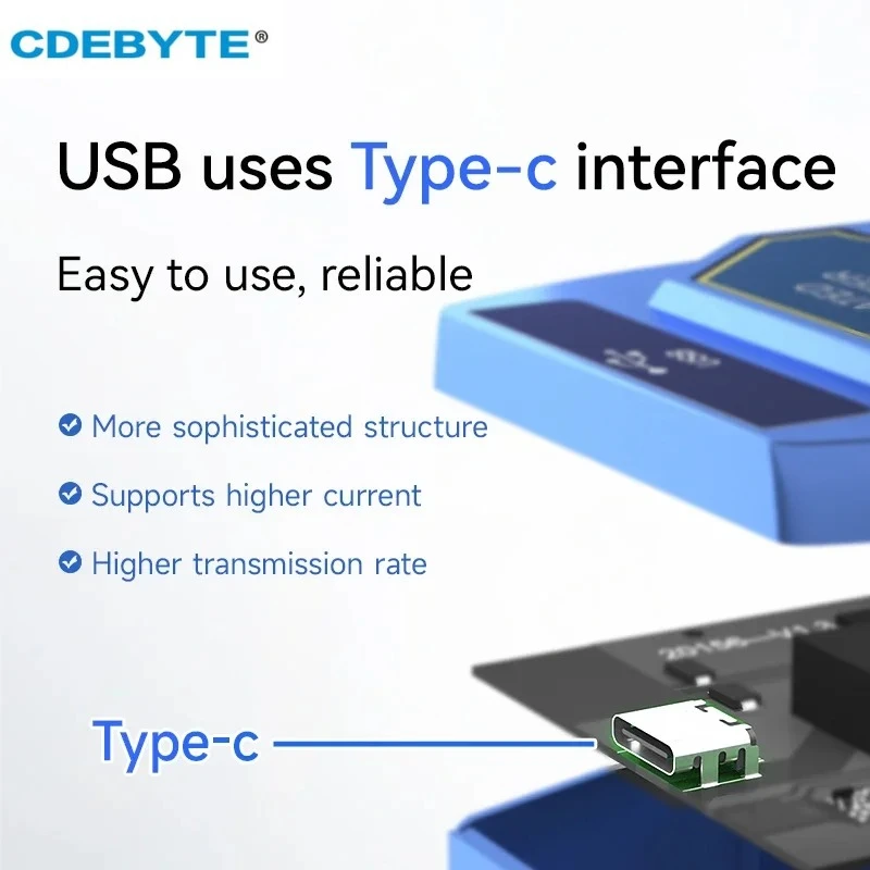 Фото Оптически изолированный преобразователь USB в RS485/RS232/TTL CDEBYTE серии E810-U с интерфейсом CH340 Type-C, поддержка 3.3/5В, промышленный класс №1