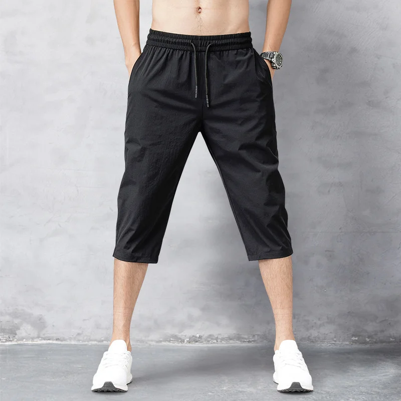 

Мужские шорты, летние бриджи 2022, тонкие нейлоновые брюки длиной 3/4, мужские шорты-бермуды, быстросохнущие пляжные черные мужские длинные шорты