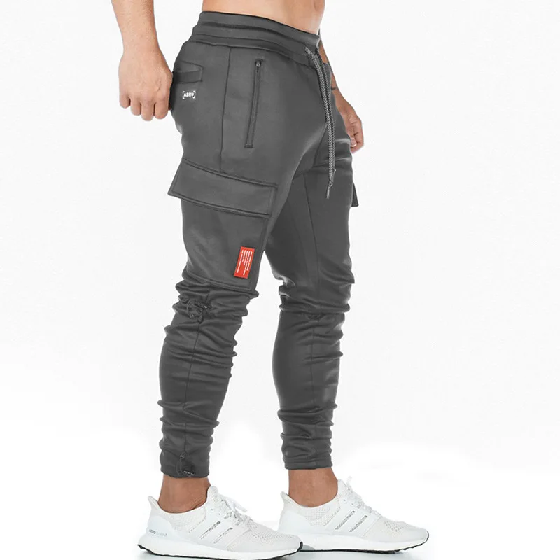 Men's Trousers Sport Pants Drawstring Multi-Pocket Tapered Slacks Sweatpants Running Legging Pencil Gym Fitness Black Gray