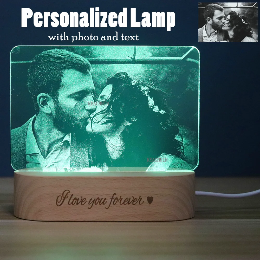 

Dropshipping Photo&Text Customized 3D Night Light Desk Lamp Wooden Base Personalized Gift USB Power Custom Lamp 2020 New