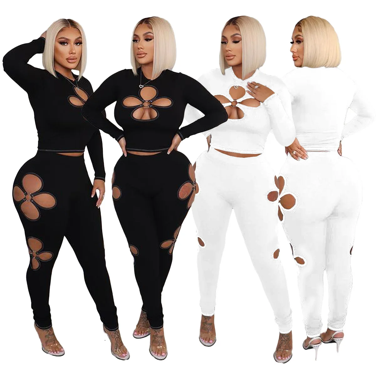 

LEOSD High Strecth Custom Two Piece Set Women Hollow Out Blank Tracksuit 2 Piece Sets Womens Outfits