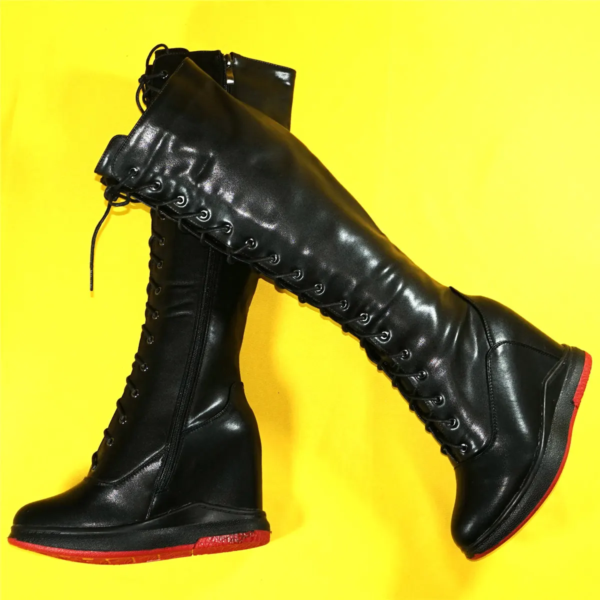 Winter Fashion Sneakers Women Lace Up Genuine Leather High Heel Vulcanized Shoes Female Round Toe Platform Pumps Casual Shoes