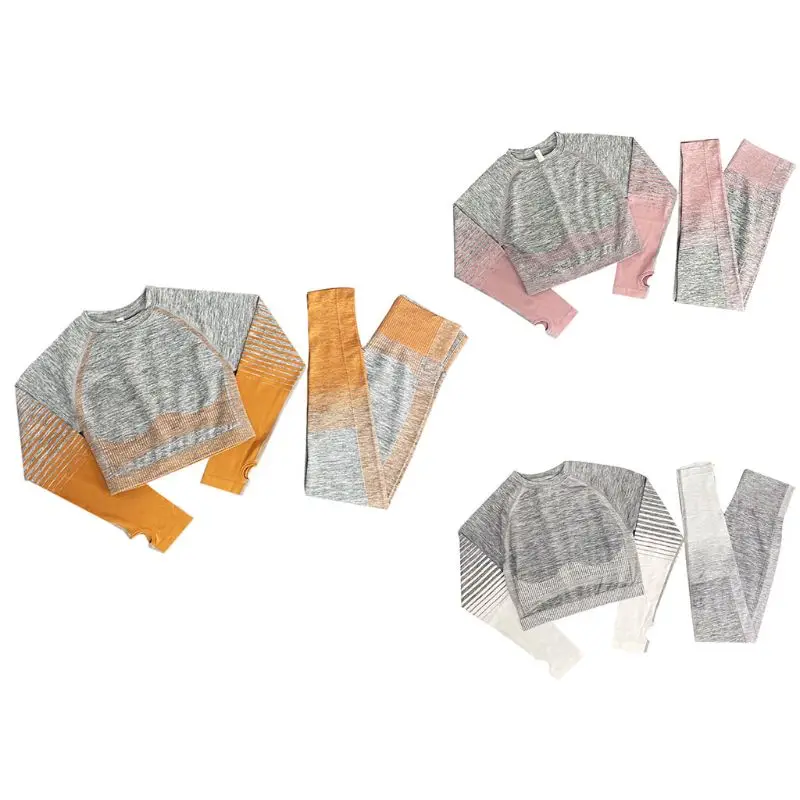 

Женский бесшовный трикотажный комплект для йоги и тренировок, короткий топ с длинными рукавами и отверстием для большого пальца, спортивны...