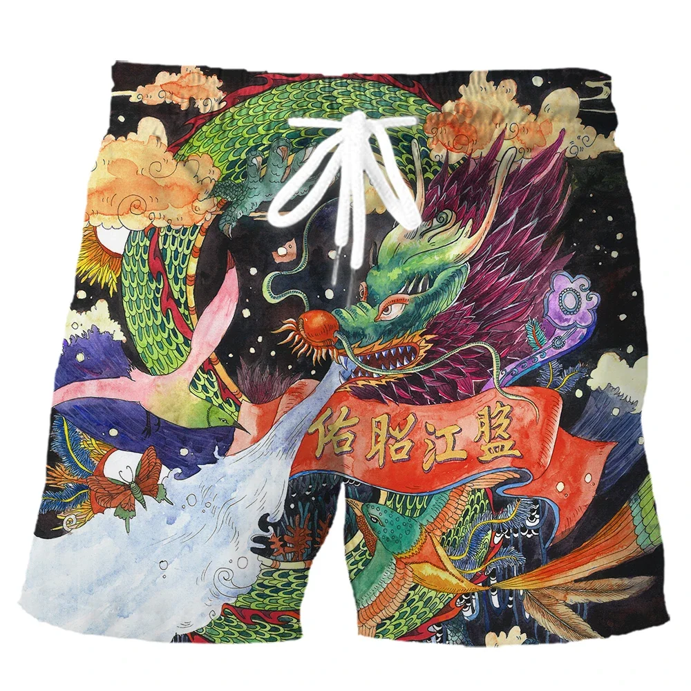 Мужские пляжные шорты HX Ukiyo-e Wave Koi Phoenix Lotus Art из полиэстера