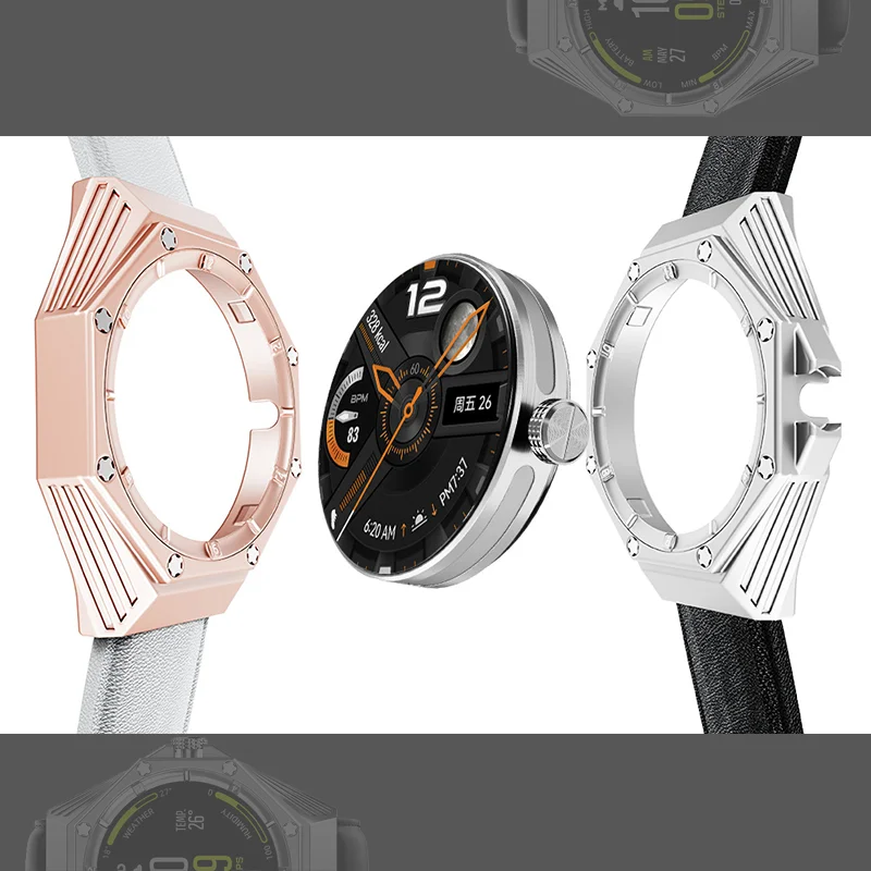 Luxury Starp Modification Kit for HUAWEI GT Cyber Stainless Steel Case Leather Band for Huawei GT Cyber Series Bracelet Set