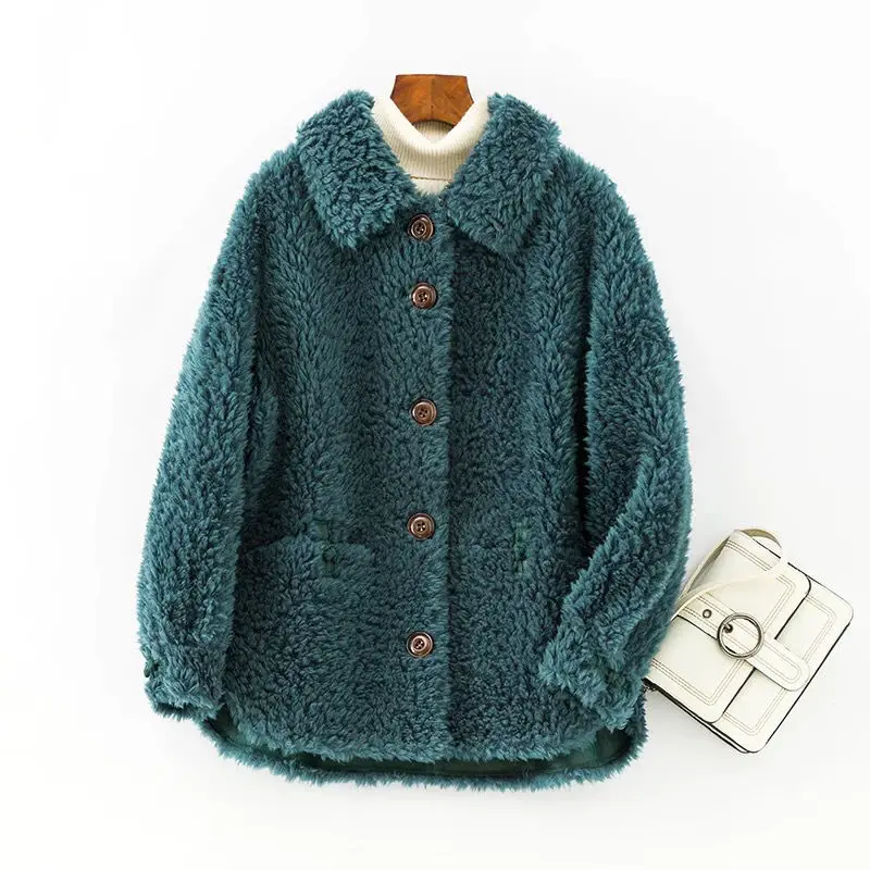 

Woman Warm Real Fur Coat Female Loose Plush Coat Female Jacket Fur Autumn Shaggy Outerwear Ladies Single Button Overcoats G320