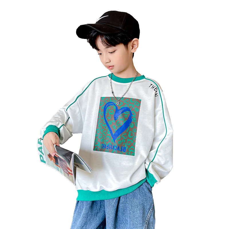 

Teenage Boys Spring Autumn Long Sleeve Sweatshirts New Fashion Children Heart T-shirt Teen Boys Cotton Tops Pullover Clothes