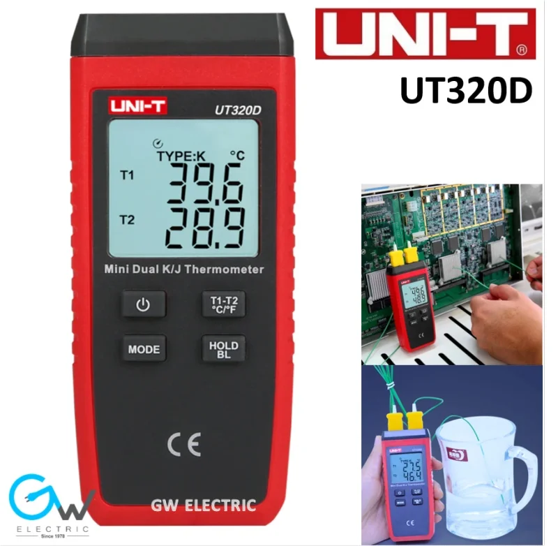 

UNI-T UT320D Mini-contact Digital Thermometer Dual-channel K/J Thermocouple Thermometer Data To Keep Off Automatically