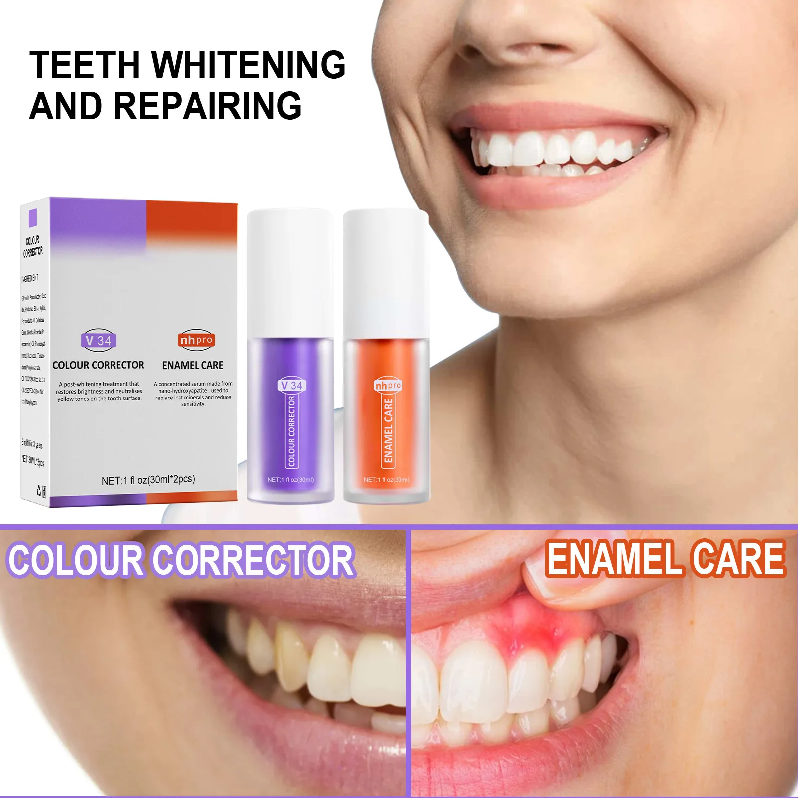 

Teeth Whitening Toothpaste Color Corrector Sensitive Teeth Enamel Care Herbal Remove Stain Reduce Yellowing Repair Fresh Breath