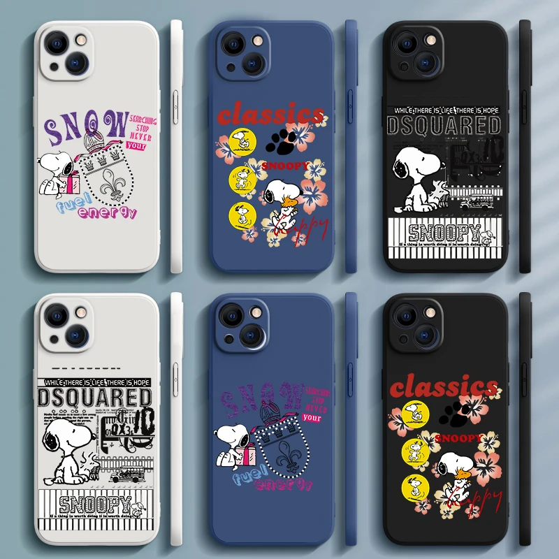 

Popular Cartoons Anime Snoopy For Apple iPhone 13 12 11 Pro Max mini XS XR X 8 7 6 Plus Liquid Rope Phone Case Capa Cover