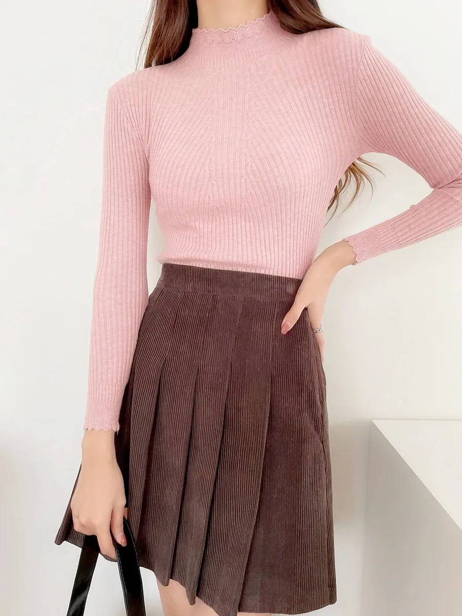 Женский трикотажный свитер с длинным рукавом и ложным воротником | Женская