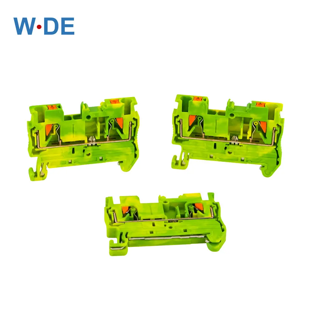 

Din Rail Ground Terminal Block 10Pcs PT-2.5PE Spring Connection Feed Through Push In PT2.5-PE Wire Conductor