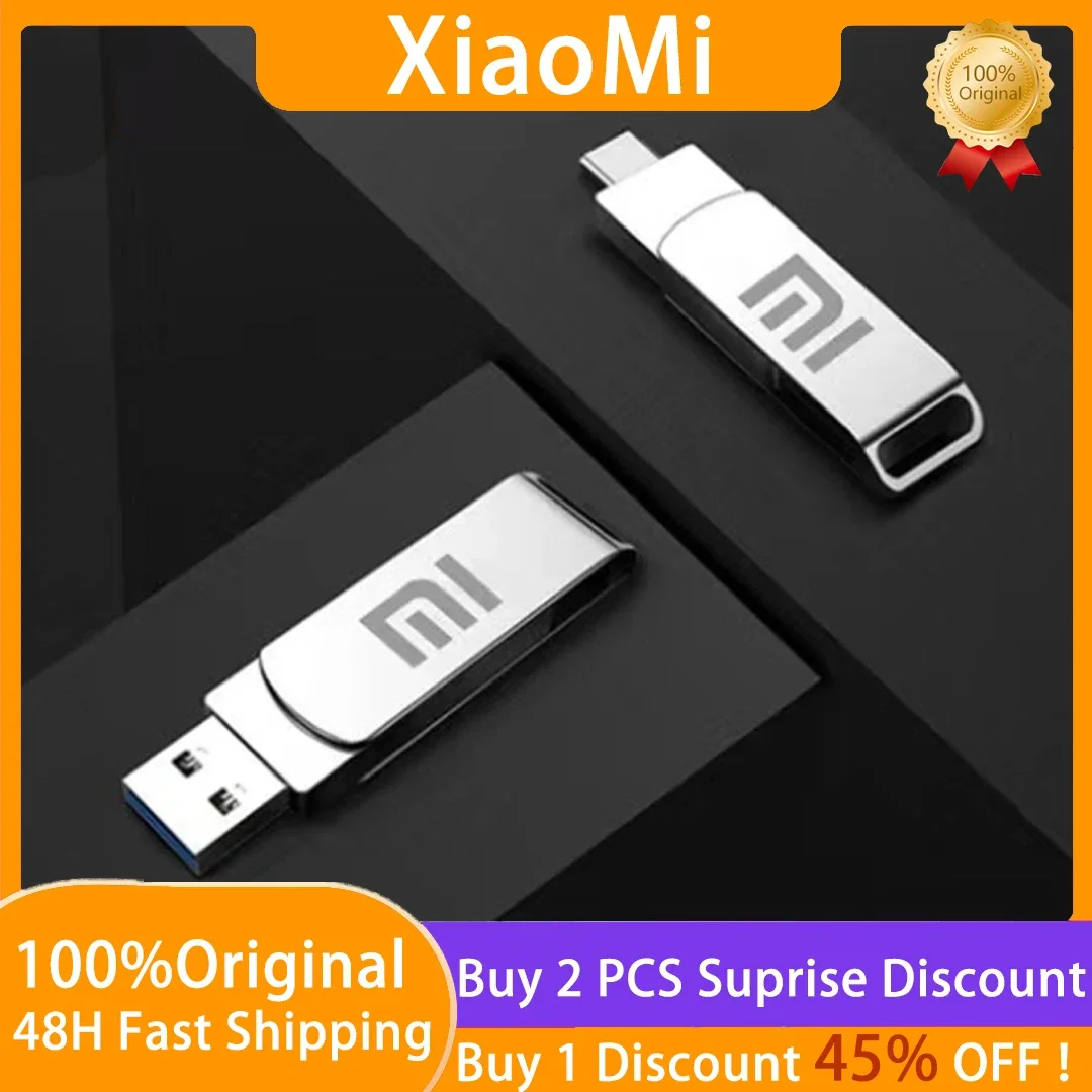 

Original OTG XIAOMI Metal 2TB U Disk Drive 2 IN 1 Dual-Use Flash Pen Drive 1TB USB 3.1 Pen Drives Memory Stick Type C Adapter