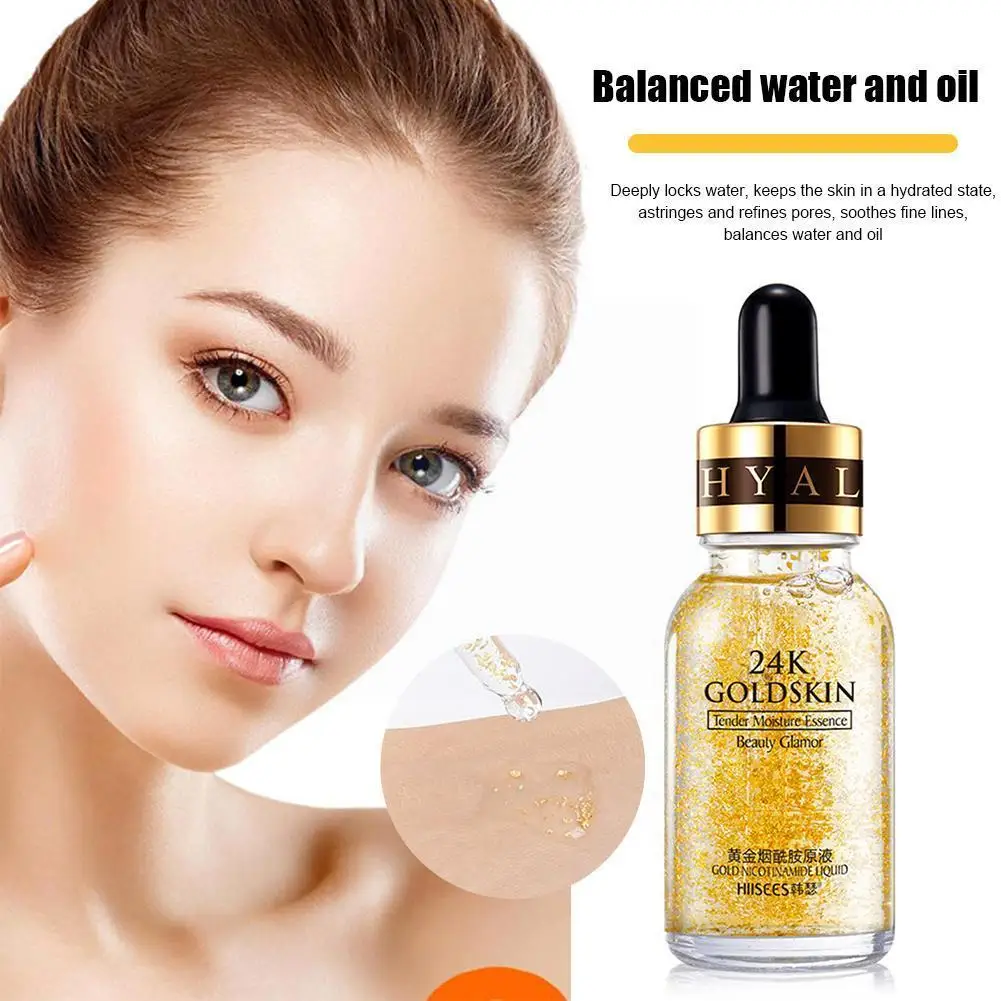 

24k Gold Shrinking Pores Firming Hydrating Essence Niacinamide Care Stock Skin Anti-aging 30ml Serum Face Solution Facial M3R1