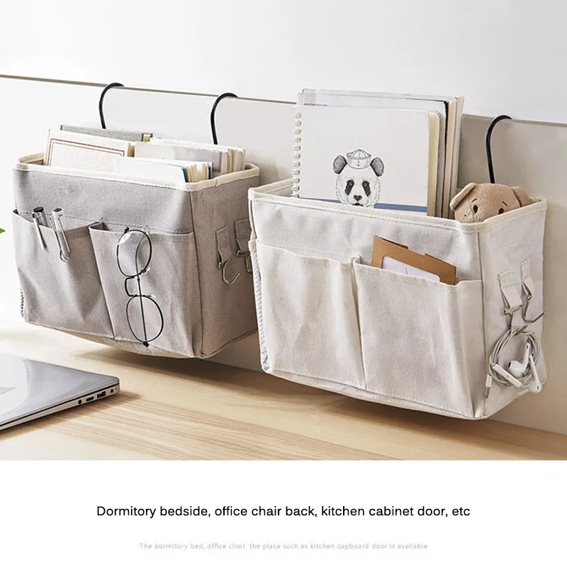 

Bedside Caddy Hanging Storage Organizer Canvas Bag for Bunk College Dorm Bed Baby Bed Rails with Magazine Phone Tablet