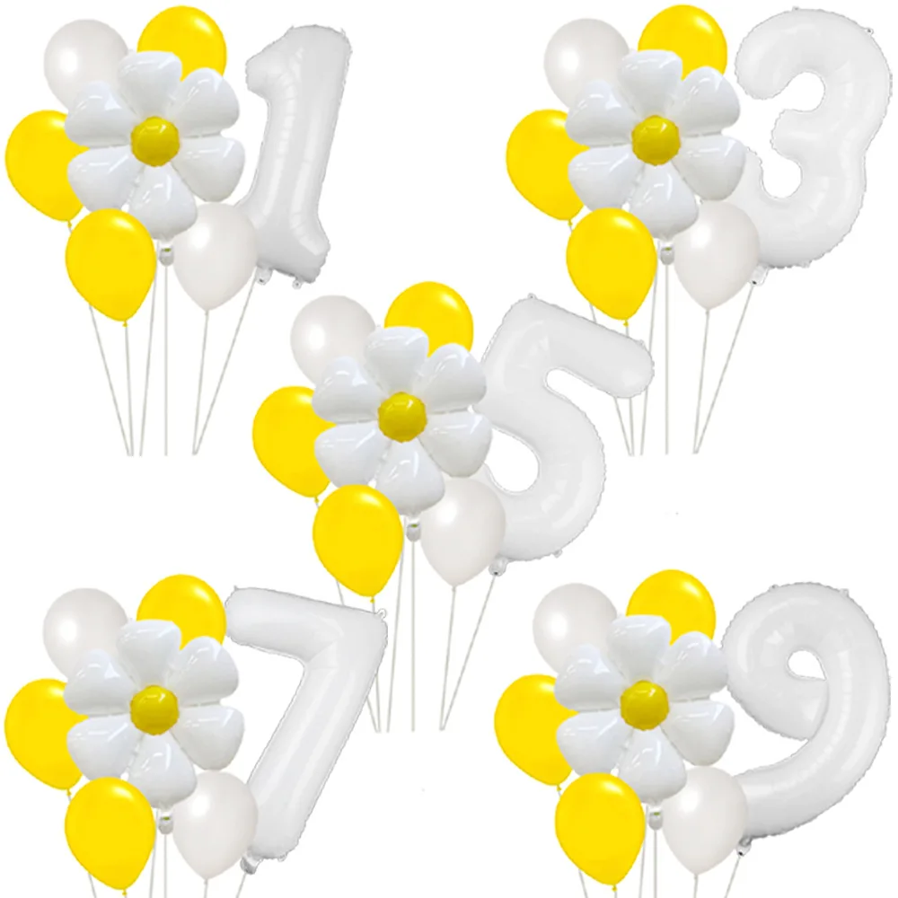 

Воздушный шар с маргариткой, вечерние шар с белыми цифрами и маргаритками для детского дня рождения и вечевечерние НКИ, 32 дюйма, 12 дюймов