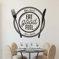 bon appetit eat good feel quotes wall stickers western restaurant murals vinyl kitchen decor knife and fork plate decals dw13862