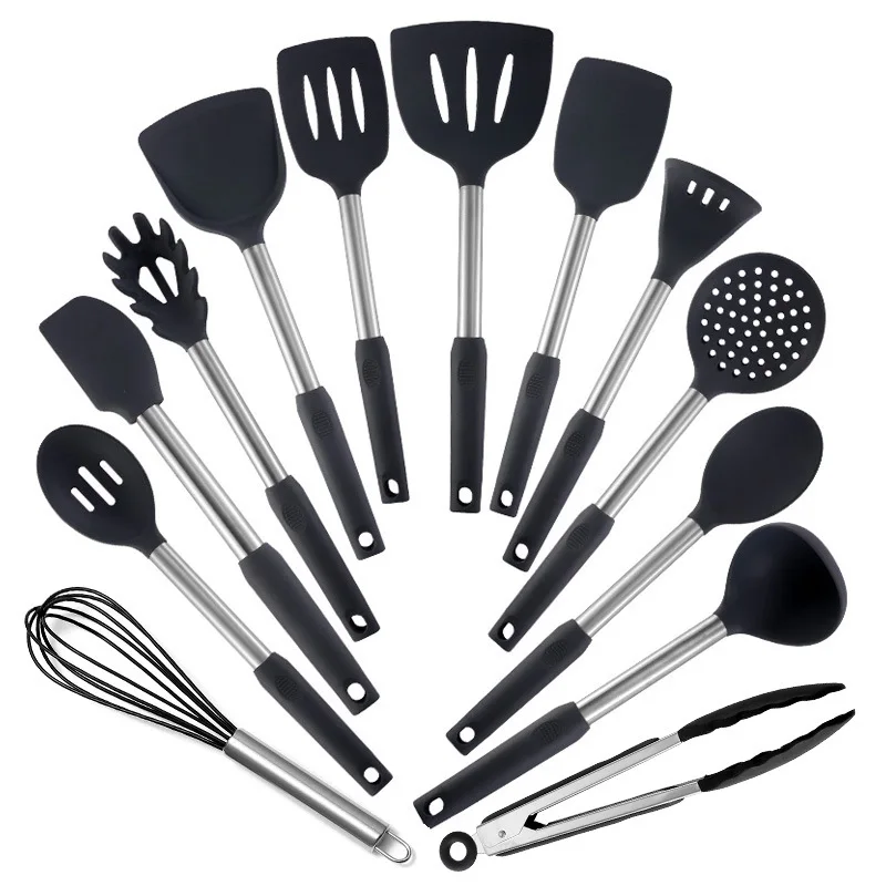 

New Product Ideas 2023 Promotional Party Supplies Stainless Steel Easy Food Cooking Tools Set With Silicone Handle