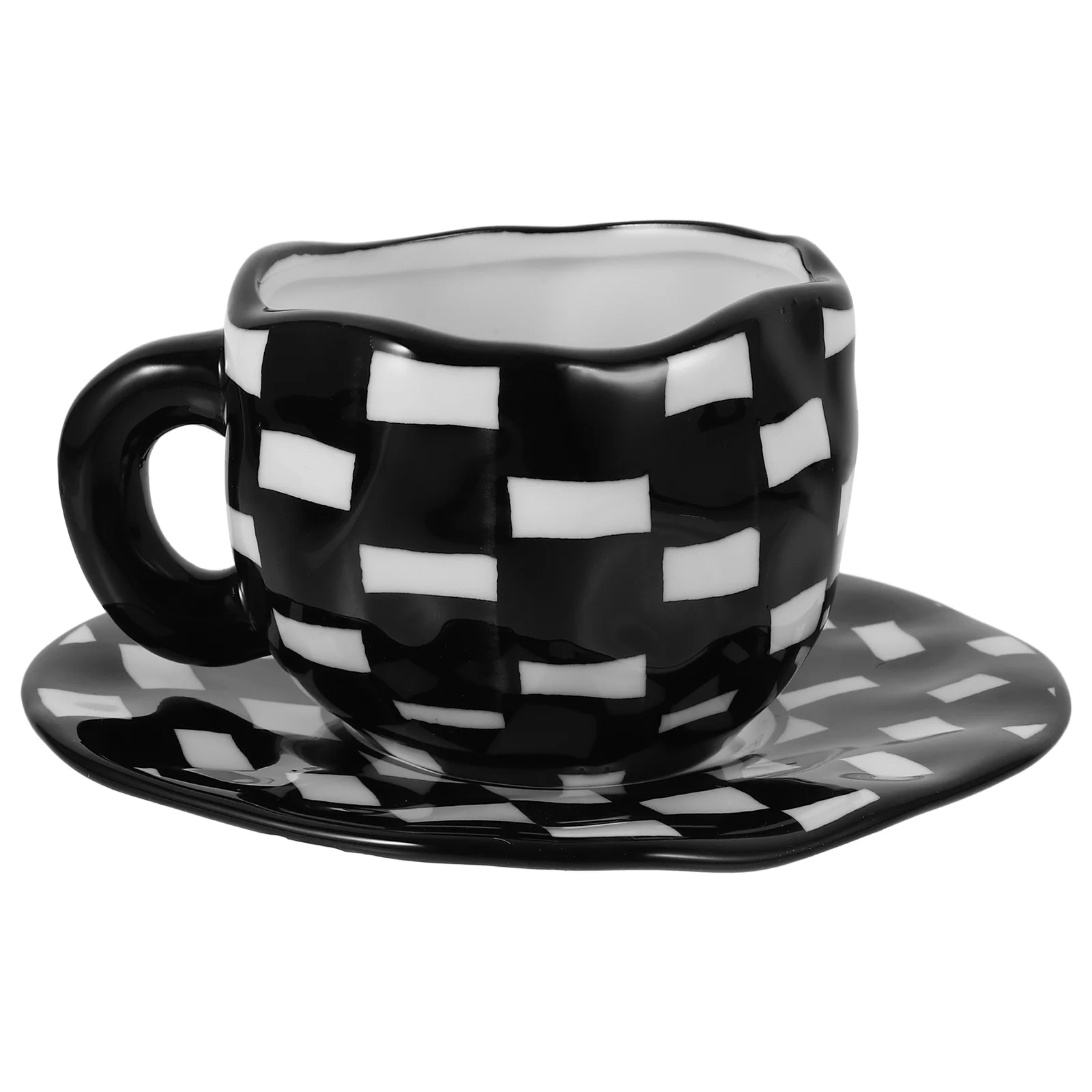 

Ceramic Water Mug Coffee Mugs Home Cartoon Decorative Milk Cup Checkered Exquisite Glass