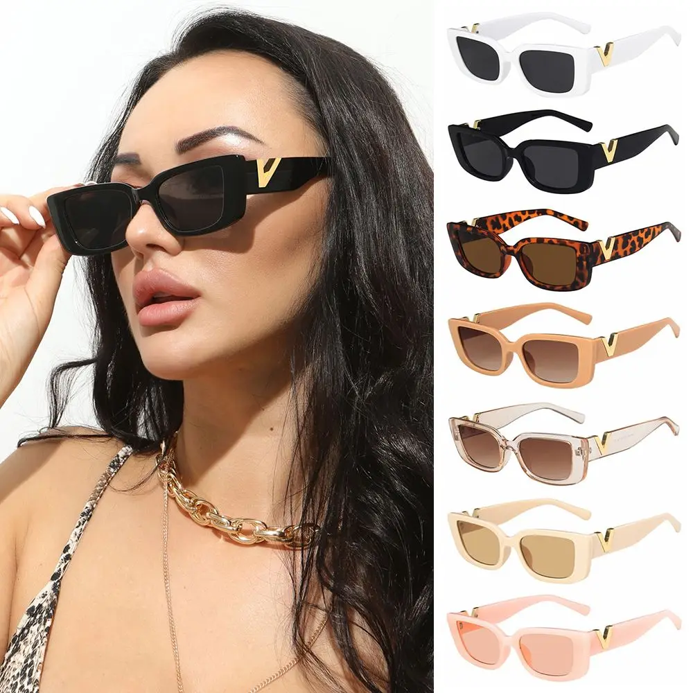 

Женские солнцезащитные очки «кошачий глаз», маленькие прямоугольные солнцезащитные очки с V-образным вырезом и металлическими петлями, в стиле ретро, 2023