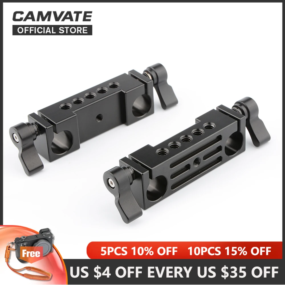 

CAMVATE 2PCS Standard 15mm Rod Clamp With 1/4"-20 Thread Mounting Hole For DSLR Camera Shoulder Rig 15mm Rail Rod Support System