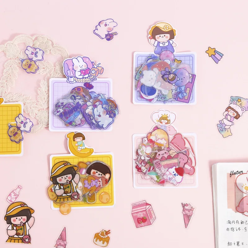 

40Pcs Kawaii Cartoon Kids Stationery Decorative Sticker Fantasy Girl Rabbit Planet PVC Decals for Book Diary Students Supplies