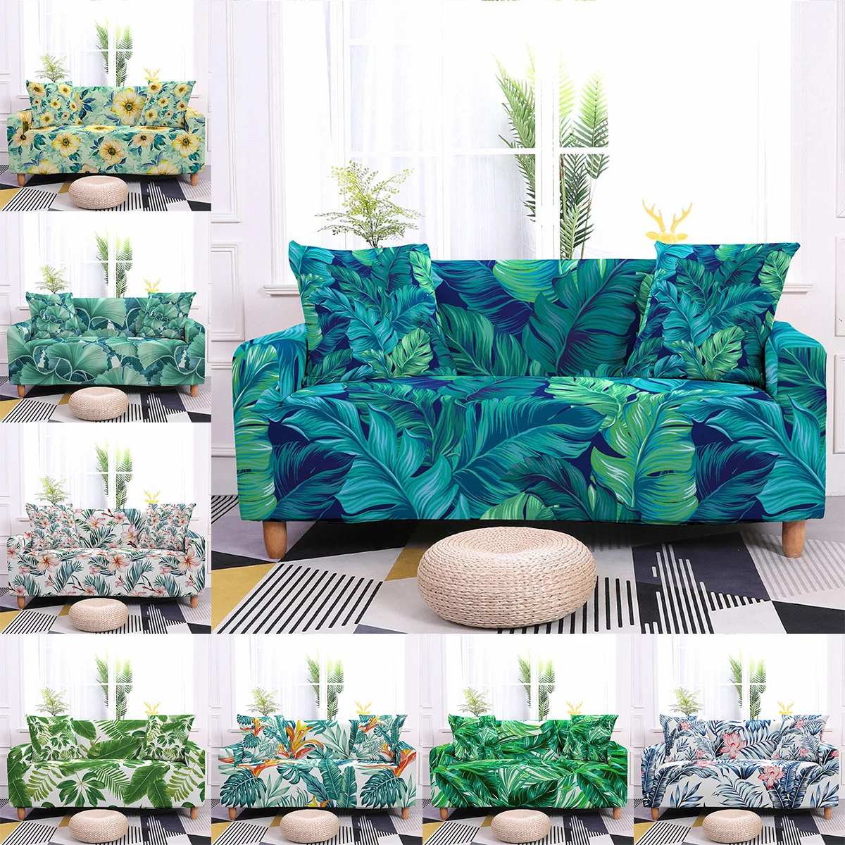 

Elastic Sofa Cover for Living Room Tropical Leaves Printed Sofa Slipcover L-shape Sofa Covers Stretch Couch Cover 1/2/3/4-seater