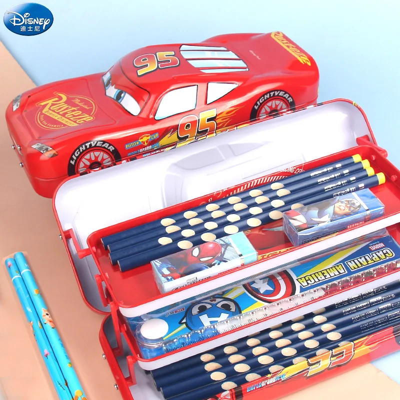 Disney Mcqueen Three-layer Pencil Case  Large Capacity Cartoon Car Stereo Pencil Case, Learning Gift Multi-function Stationery