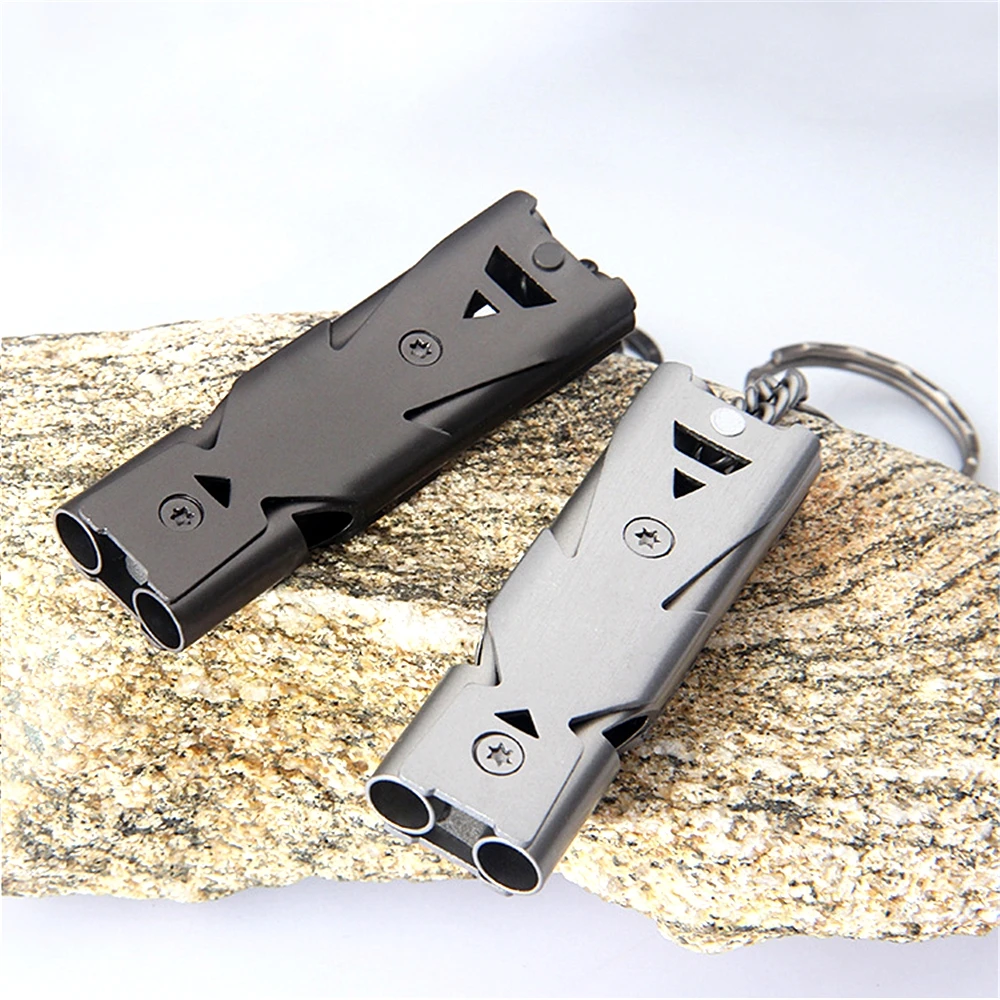 

1pcs Outdoors Portable Stainless Steel Double Pipe Emergency Survival Whistle High Decibel Keychain Whistle Multifunction Tools