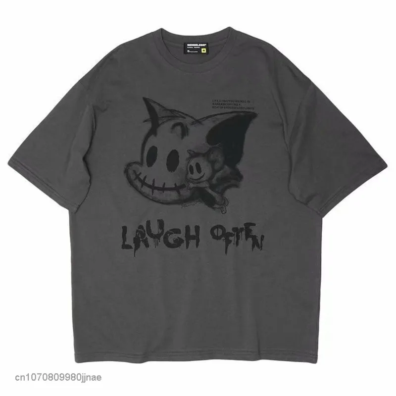 

2021 New Summer Cotton Couple Tom Cat And Jerry Mouse Cartoon Printed T Shirt For Women Loose Half Sleeve Clothes For Harajuku