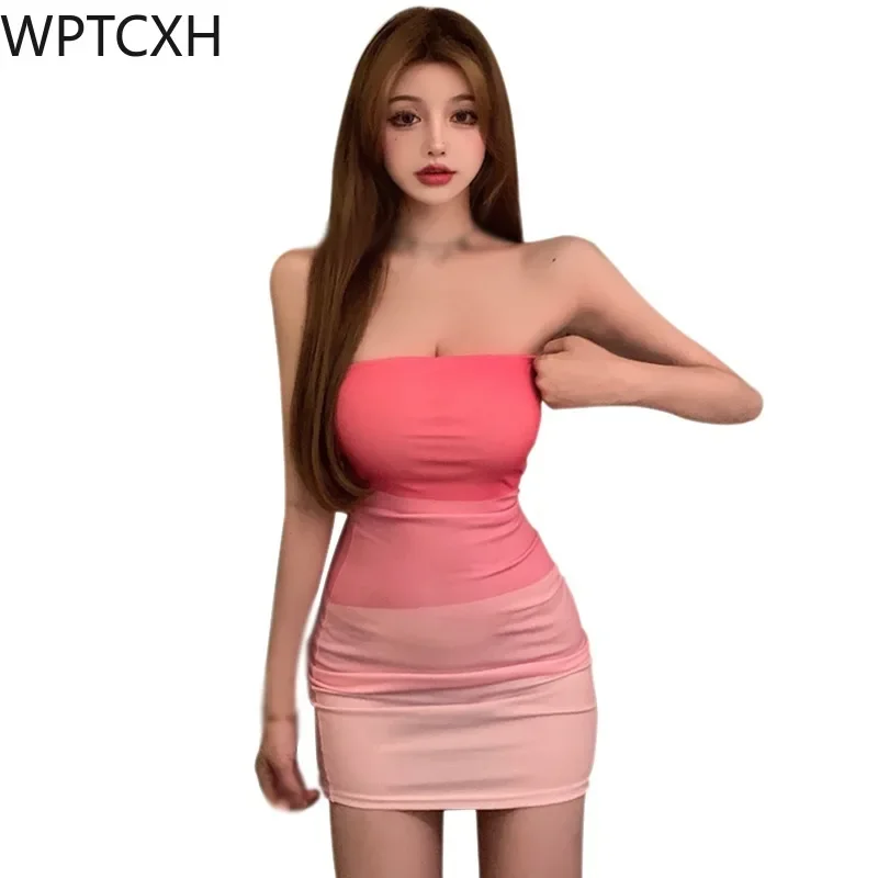 

2024 Dress Korean Style One Shoulder Tube Top Dress Female Summer Short Skirt Hot Girl Tight Fitting Hip Skirt Bodycon Vestidos
