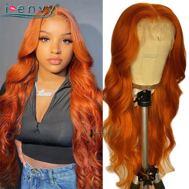 Orange Ginger Lace Front Wig Human Hair 13×4 Light Brown Lace Frontal Wigs For Woman Pre-Plucked Body Wave Transparent Lace Wig