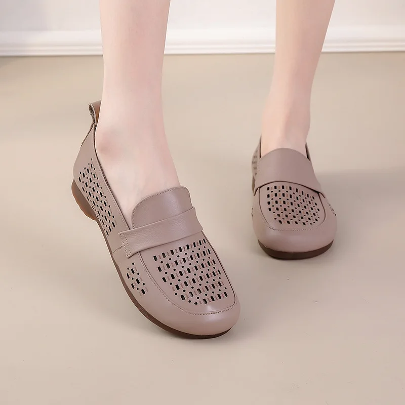 Xiuteng 2022 Spring New Style Small Fragrant Flat Shoes,hole Loafers, Women'S Leather Shoes, British Style Lazy Shoes