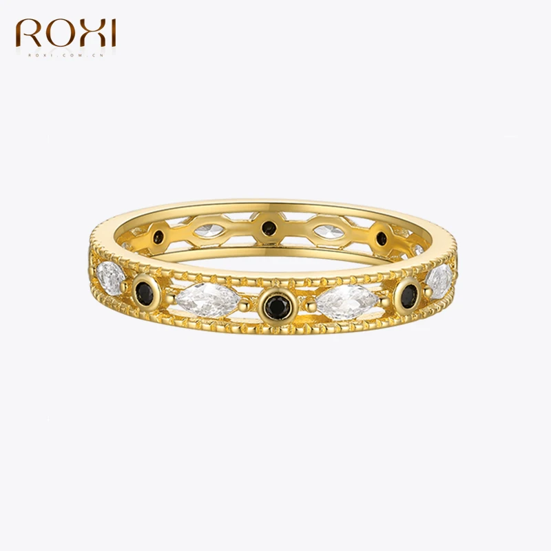 

ROXI Classic Cool Black Crystal Rings For Women Couple Wedding Rings S925 Silver Engagement Ring Gift Fine Jewelry anillos