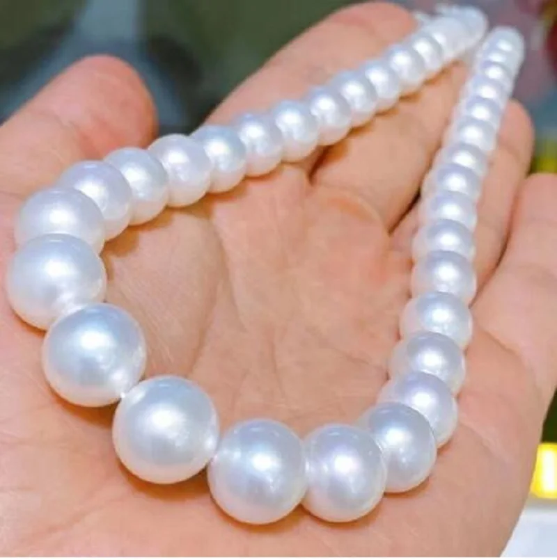 

Top 11-12 mm natural round white south sea pearl necklace 18inch
