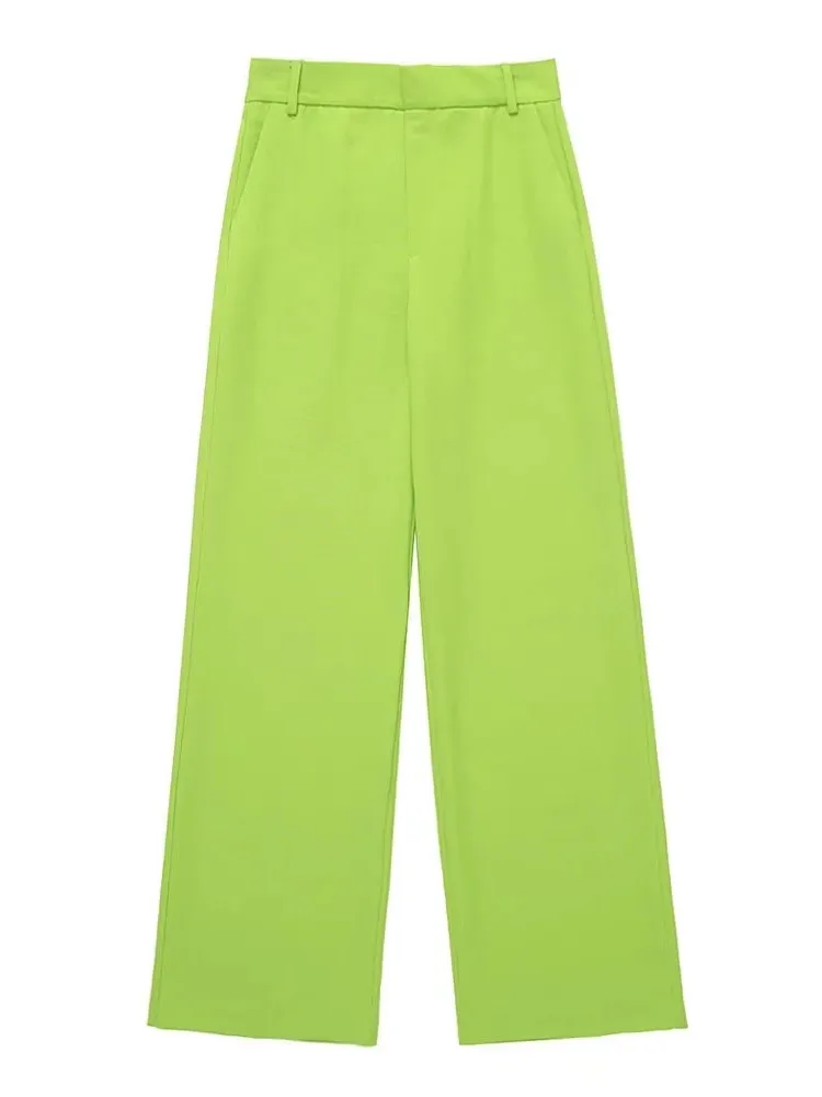 

Элегантные женские светло-зеленые брюки PTYSIC, новинка 2022, прямые длинные брюки для офиса, Повседневная новая уличная верхняя одежда