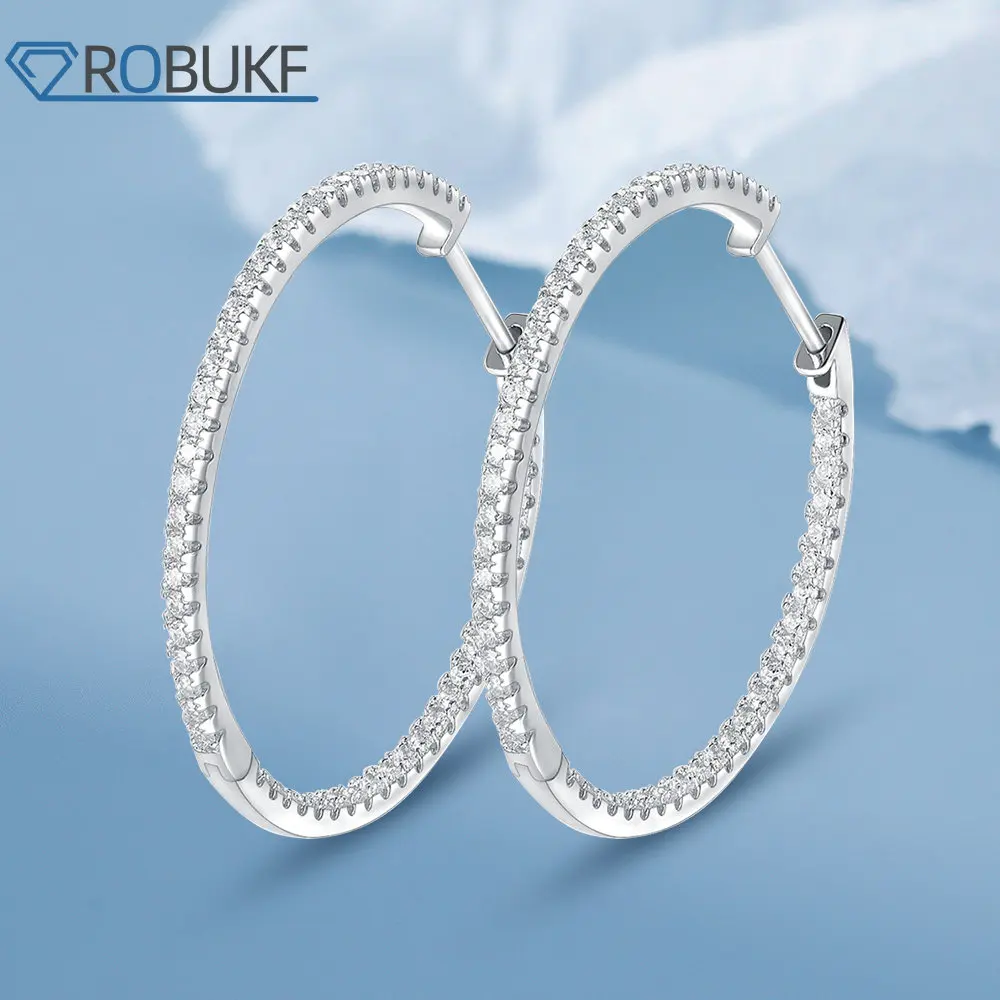 

ROBUKF Moissanite Inside Out Hoop Earrings 1.2mm VVS1 Round Cut Diamond 925 Sterling Silver White Gold Plated Jewelry For Women