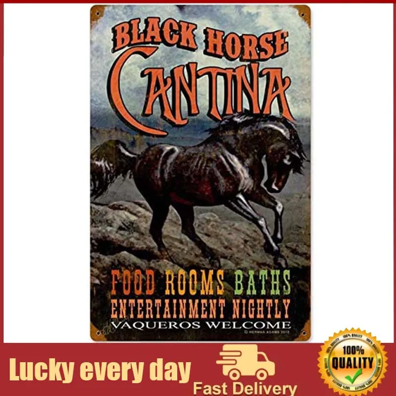 

Metal Tin Signs Retro Black Horse Cantina Home Decor Plaque Poster for Patio Room Kitchen Pub Decorative Wall Sign vintage