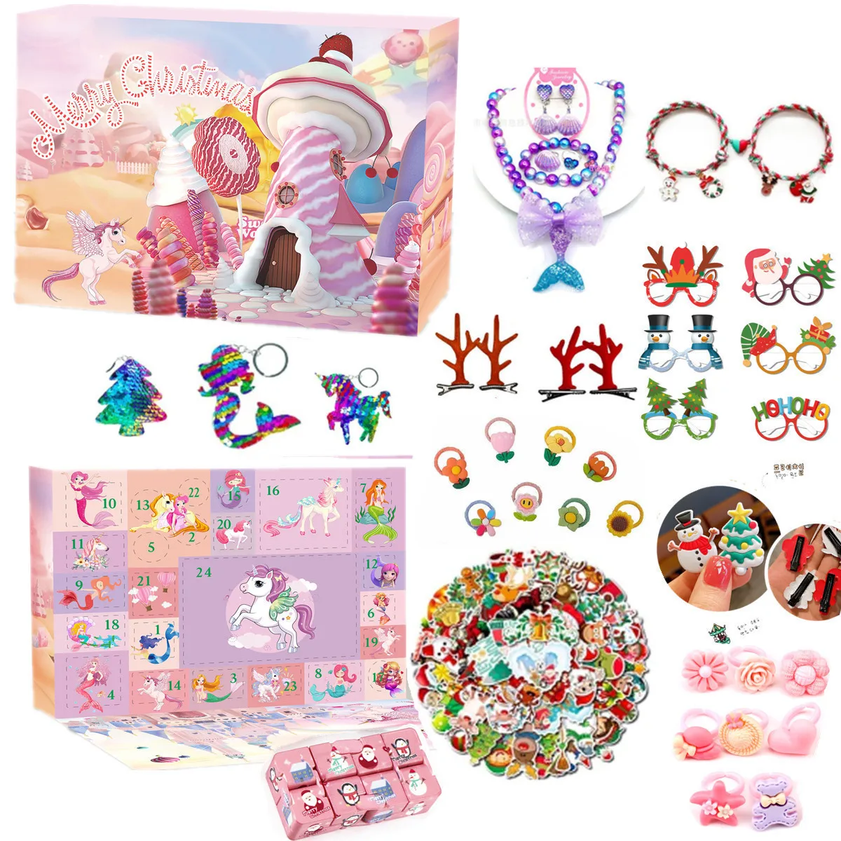 

2023 Christmas Advent Calendar Gift Box for Girl DIY Hairpin Necklace Jewelry Set 24Day Countdown Calendar New Year Gift Navidad